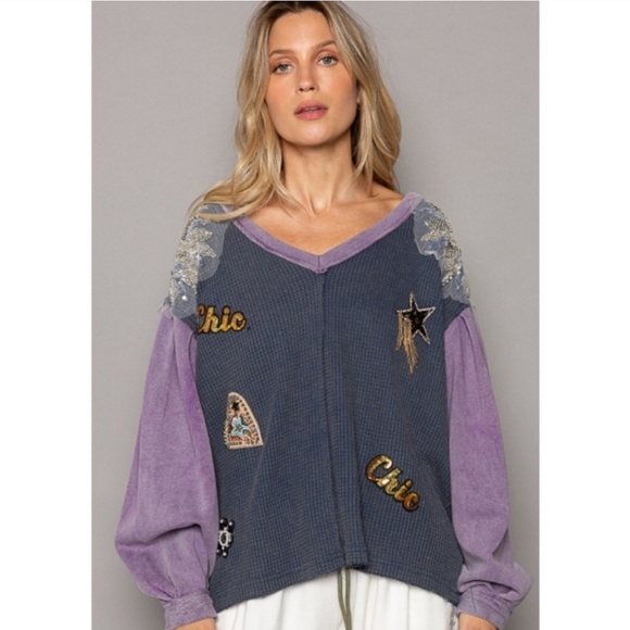 POL The Teigen Thermal Glam Patch Top Size Small - Picture 2 of 10